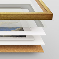 KIT XS (21x30cm): Gold wooden frame, acrylic glass, acid-free back, back of frame HDF