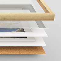 ZESTAW: Rama drewniana, szkło akrylowe, passe-partout, plecy bezkwasowe, tył ramy HDF